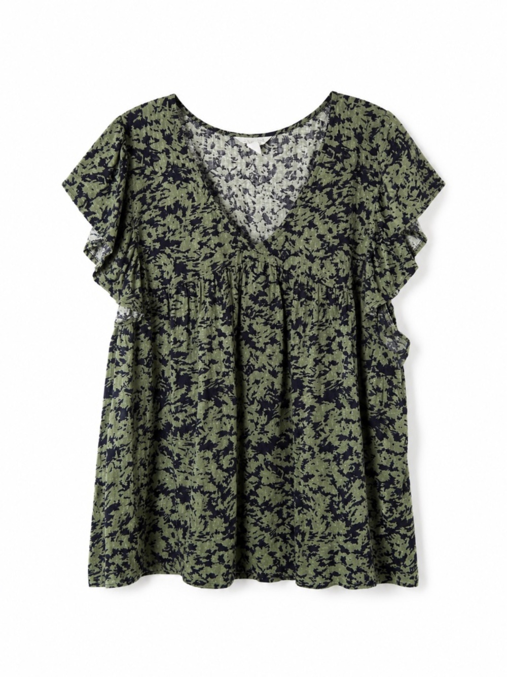 CASLON Green Navy Abstract Print Flutter Sleeve Babydoll Boho Top V-Neck 2X - Picture 3 of 8